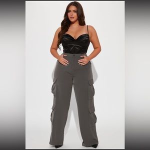 Dawson wide, leg cargo trousers - Charcoal